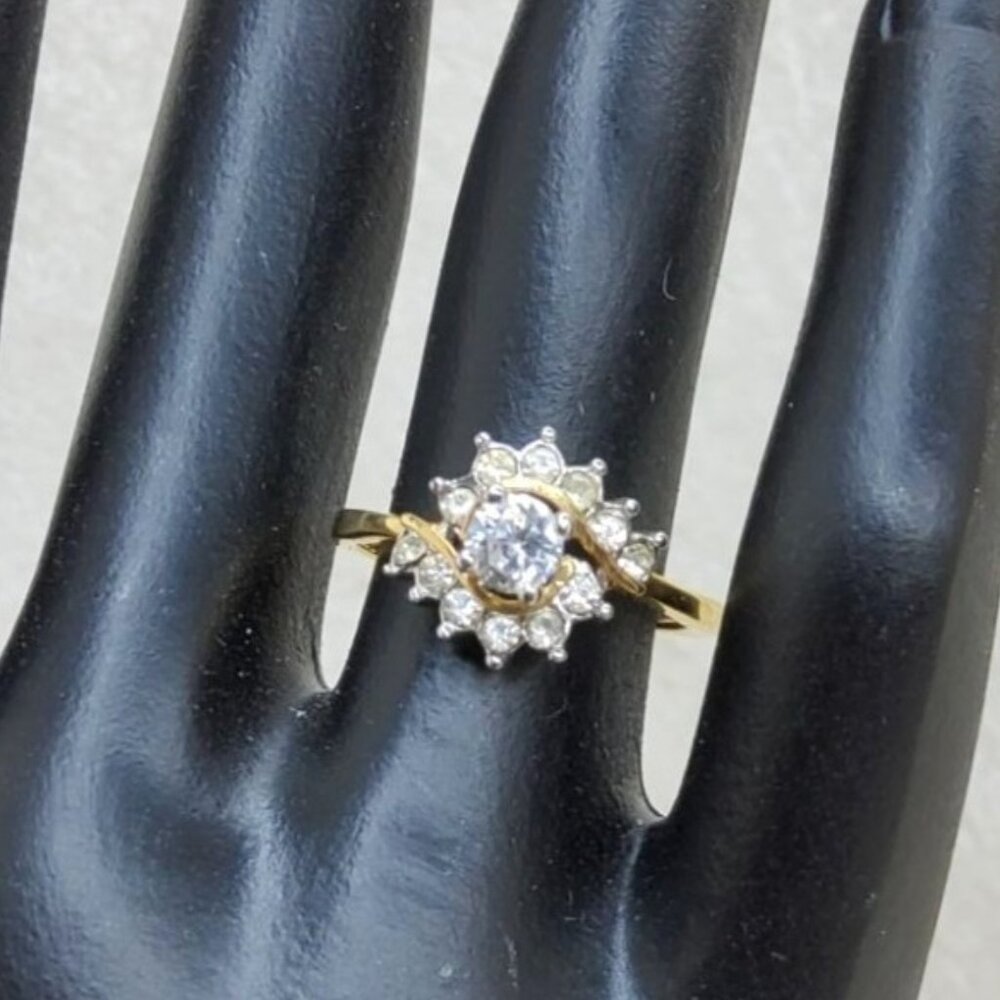 vintage gene 18k gold plate multi clear crystals halo ring size 6.5